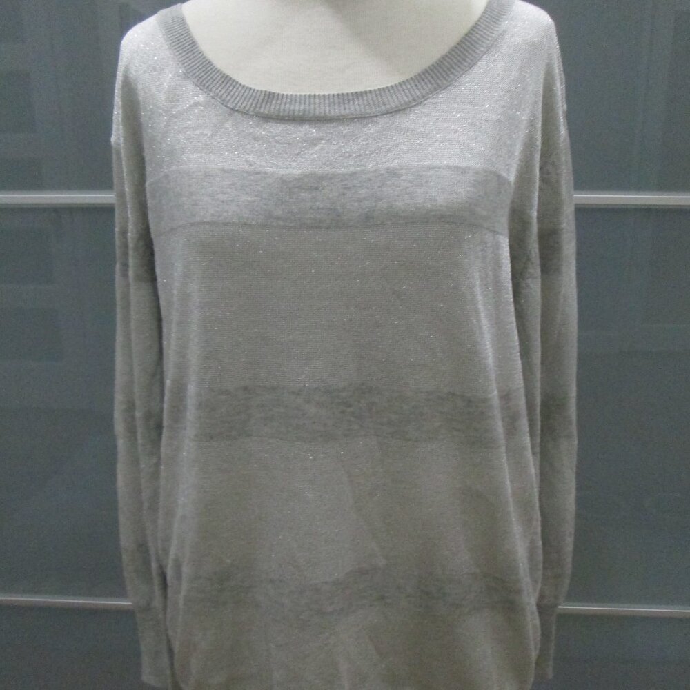 Haute Hippie Silver & Gray Stripe Long Sleeve Silk Blend Sweater